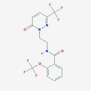 molecular formula C15H11F6N3O3 B2585809 N-[2-[6-Oxo-3-(trifluoromethyl)pyridazin-1-yl]ethyl]-2-(trifluoromethoxy)benzamide CAS No. 2415572-60-8