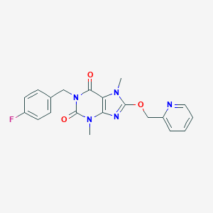 molecular formula C20H18FN5O3 B258581 1-[(4-Fluorophenyl)methyl]-3,7-dimethyl-8-(pyridin-2-ylmethoxy)purine-2,6-dione 
