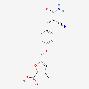 molecular formula C17H14N2O5 B2585815 5-{[4-(2-氨基甲酰基-2-氰基乙-1-烯-1-基)苯氧基]甲基}-3-甲基呋喃-2-羧酸 CAS No. 1375274-33-1