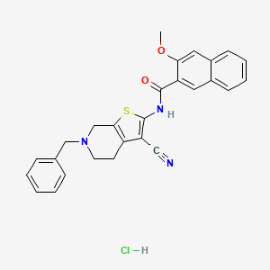molecular formula C27H24ClN3O2S B2585823 N-(6-benzyl-3-cyano-4,5,6,7-tetrahydrothieno[2,3-c]pyridin-2-yl)-3-methoxy-2-naphthamide hydrochloride CAS No. 1215820-90-8