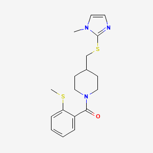 molecular formula C18H23N3OS2 B2585825 (4-(((1-甲基-1H-咪唑-2-基)硫代)甲基)哌啶-1-基)(2-(甲硫基)苯基)甲苯酮 CAS No. 1428378-65-7