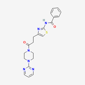 molecular formula C21H22N6O2S B2585842 N-(4-(3-氧代-3-(4-(嘧啶-2-基)哌嗪-1-基)丙基)噻唑-2-基)苯甲酰胺 CAS No. 1021266-70-5