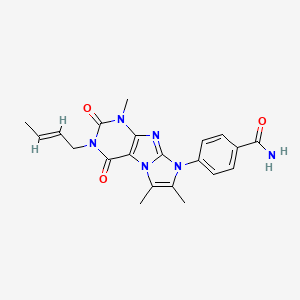 molecular formula C21H22N6O3 B2585864 4-[2-[(E)-丁-2-烯基]-4,7,8-三甲基-1,3-二氧代嘌呤[7,8-a]咪唑-6-基]苯甲酰胺 CAS No. 1356544-50-7