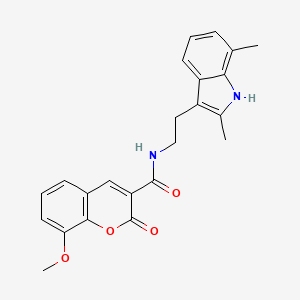molecular formula C23H22N2O4 B2585894 N-[2-(2,7-dimethyl-1H-indol-3-yl)ethyl]-8-methoxy-2-oxochromene-3-carboxamide CAS No. 682346-28-7