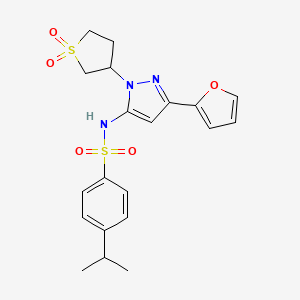 molecular formula C20H23N3O5S2 B2585895 N-(1-(1,1-dioxidotetrahydrothiophen-3-yl)-3-(furan-2-yl)-1H-pyrazol-5-yl)-4-isopropylbenzenesulfonamide CAS No. 1170099-31-6