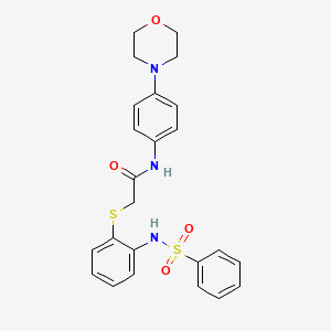 molecular formula C24H25N3O4S2 B2585915 N-(4-吗啉基苯基)-2-({2-[(苯磺酰基)氨基]苯基}硫代)乙酰胺 CAS No. 866049-56-1