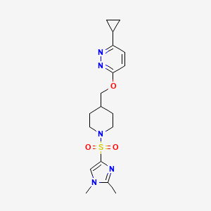 molecular formula C18H25N5O3S B2585930 3-cyclopropyl-6-({1-[(1,2-dimethyl-1H-imidazol-4-yl)sulfonyl]piperidin-4-yl}methoxy)pyridazine CAS No. 2310141-13-8