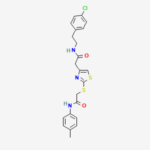 molecular formula C22H22ClN3O2S2 B2585945 N-(4-chlorophenethyl)-2-(2-((2-oxo-2-(p-tolylamino)ethyl)thio)thiazol-4-yl)acetamide CAS No. 941922-23-2