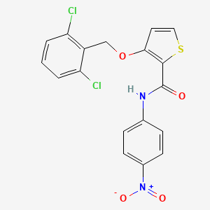 molecular formula C18H12Cl2N2O4S B2585948 3-[(2,6-二氯苯基)甲氧基]-N-(4-硝基苯基)噻吩-2-甲酰胺 CAS No. 344270-35-5