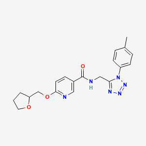 molecular formula C20H22N6O3 B2585950 6-((tetrahydrofuran-2-yl)methoxy)-N-((1-(p-tolyl)-1H-tetrazol-5-yl)methyl)nicotinamide CAS No. 2034273-51-1