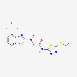 molecular formula C15H14F3N5OS3 B2585952 N-(5-(ethylthio)-1,3,4-thiadiazol-2-yl)-2-(methyl(4-(trifluoromethyl)benzo[d]thiazol-2-yl)amino)acetamide CAS No. 1396874-46-6