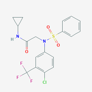 molecular formula C18H16ClF3N2O3S B258597 N~2~-[4-chloro-3-(trifluoromethyl)phenyl]-N-cyclopropyl-N~2~-(phenylsulfonyl)glycinamide 
