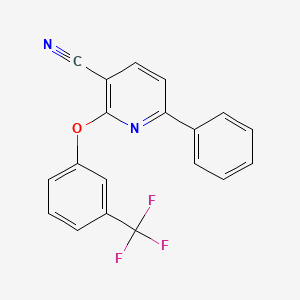 molecular formula C19H11F3N2O B2585975 6-Phenyl-2-[3-(trifluoromethyl)phenoxy]pyridine-3-carbonitrile CAS No. 252058-99-4