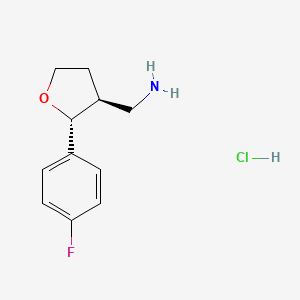 molecular formula C11H15ClFNO B2585978 ((2R,3S)-2-(4-Fluorophenyl)tetrahydrofuran-3-yl)methanamine hydrochloride CAS No. 1807938-04-0