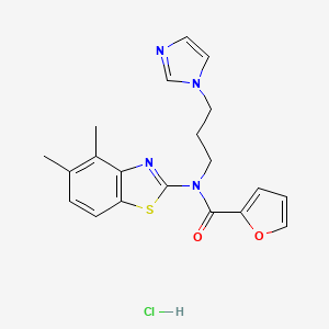 molecular formula C20H21ClN4O2S B2585981 盐酸N-(3-(1H-咪唑-1-基)丙基)-N-(4,5-二甲基苯并[d]噻唑-2-基)呋喃-2-甲酰胺 CAS No. 1215762-63-2