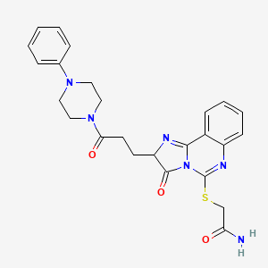 molecular formula C25H26N6O3S B2585982 2-[[3-oxo-2-[3-oxo-3-(4-phenylpiperazin-1-yl)propyl]-2H-imidazo[1,2-c]quinazolin-5-yl]sulfanyl]acetamide CAS No. 1038407-88-3