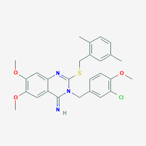 molecular formula C27H28ClN3O3S B2585988 3-(3-chloro-4-methoxybenzyl)-2-[(2,5-dimethylbenzyl)sulfanyl]-6,7-dimethoxy-4(3H)-quinazolinimine CAS No. 439121-07-0