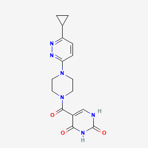 molecular formula C16H18N6O3 B2586005 5-(4-(6-环丙基哒嗪-3-基)哌嗪-1-羰基)嘧啶-2,4(1H,3H)-二酮 CAS No. 2034233-80-0