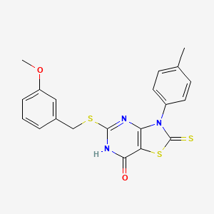 molecular formula C20H17N3O2S3 B2586018 5-((3-methoxybenzyl)thio)-2-thioxo-3-(p-tolyl)-2,3-dihydrothiazolo[4,5-d]pyrimidin-7(6H)-one CAS No. 1114634-18-2