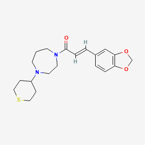 molecular formula C20H26N2O3S B2586019 (E)-3-(1,3-Benzodioxol-5-yl)-1-[4-(thian-4-yl)-1,4-diazepan-1-yl]prop-2-en-1-one CAS No. 2321333-11-1