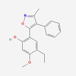 molecular formula C19H19NO3 B2586043 4-Ethyl-5-methoxy-2-(3-methyl-4-phenyl-1,2-oxazol-5-yl)phenol CAS No. 129414-81-9