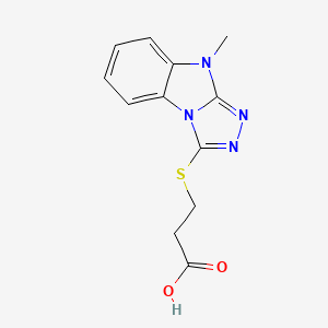 molecular formula C12H12N4O2S B2586053 3-[(9-Methyl-9H-[1,2,4]triazolo[4,3-a]-benzimidazol-3-yl)thio]propanoic acid CAS No. 728884-17-1