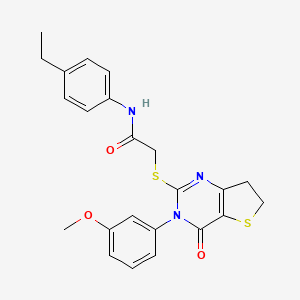 molecular formula C23H23N3O3S2 B2586054 N-(4-乙基苯基)-2-((3-(3-甲氧基苯基)-4-氧代-3,4,6,7-四氢噻吩并[3,2-d]嘧啶-2-基)硫代)乙酰胺 CAS No. 877654-96-1