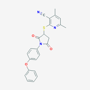molecular formula C24H19N3O3S B258606 2-[2,5-Dioxo-1-(4-phenoxyphenyl)pyrrolidin-3-yl]sulfanyl-4,6-dimethylpyridine-3-carbonitrile 