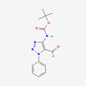 molecular formula C14H16N4O3 B2586062 tert-Butyl (5-formyl-1-phenyl-1H-1,2,3-triazol-4-yl)carbamate CAS No. 2219373-90-5