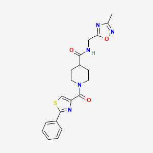 molecular formula C20H21N5O3S B2586068 N-((3-methyl-1,2,4-oxadiazol-5-yl)methyl)-1-(2-phenylthiazole-4-carbonyl)piperidine-4-carboxamide CAS No. 1334376-21-4
