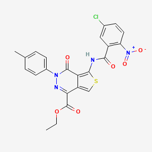 molecular formula C23H17ClN4O6S B2586089 5-(5-氯-2-硝基苯甲酰胺)-4-氧代-3-(对甲苯基)-3,4-二氢噻吩并[3,4-d]哒嗪-1-羧酸乙酯 CAS No. 851948-43-1
