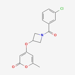 molecular formula C16H14ClNO4 B2586092 4-((1-(3-氯苯甲酰基)氮杂环丁-3-基)氧基)-6-甲基-2H-吡喃-2-酮 CAS No. 1795300-80-9