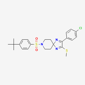 molecular formula C24H28ClN3O2S2 B2586112 8-[(4-Tert-butylphenyl)sulfonyl]-2-(4-chlorophenyl)-3-(methylthio)-1,4,8-triazaspiro[4.5]deca-1,3-diene CAS No. 894925-77-0