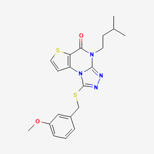 molecular formula C20H22N4O2S2 B2586126 4-isopentyl-1-((3-methoxybenzyl)thio)thieno[2,3-e][1,2,4]triazolo[4,3-a]pyrimidin-5(4H)-one CAS No. 1189730-91-3