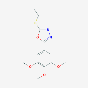 molecular formula C13H16N2O4S B258613 2-(Ethylsulfanyl)-5-[3,4,5-tris(methyloxy)phenyl]-1,3,4-oxadiazole 