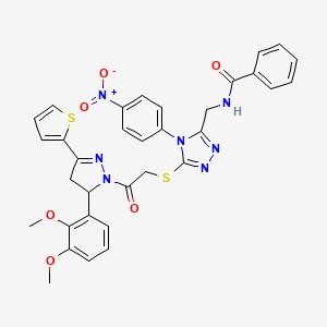 molecular formula C33H29N7O6S2 B2586130 N-((5-((2-(5-(2,3-dimethoxyphenyl)-3-(thiophen-2-yl)-4,5-dihydro-1H-pyrazol-1-yl)-2-oxoethyl)thio)-4-(4-nitrophenyl)-4H-1,2,4-triazol-3-yl)methyl)benzamide CAS No. 393573-33-6