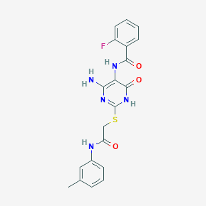 N-(4-amino-6-oxo-2-((2-oxo-2-(m-tolylamino)ethyl)thio)-1,6-dihydropyrimidin-5-yl)-2-fluorobenzamide