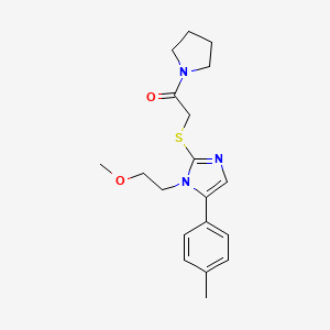 molecular formula C19H25N3O2S B2586152 2-((1-(2-甲氧基乙基)-5-(对甲苯基)-1H-咪唑-2-基)硫代)-1-(吡咯烷-1-基)乙酮 CAS No. 1207004-87-2