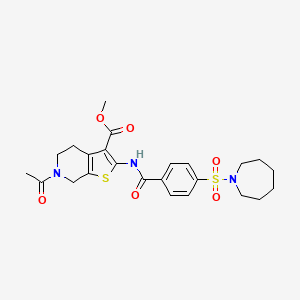 molecular formula C24H29N3O6S2 B2586176 6-乙酰基-2-(4-(氮杂环庚-1-基磺酰基)苯甲酰胺)-4,5,6,7-四氢噻吩并[2,3-c]吡啶-3-甲酸甲酯 CAS No. 449769-25-9