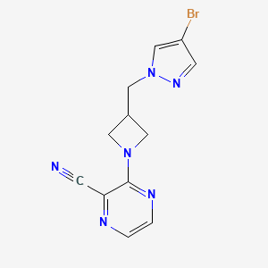 molecular formula C12H11BrN6 B2586187 3-{3-[(4-bromo-1H-pyrazol-1-yl)methyl]azetidin-1-yl}pyrazine-2-carbonitrile CAS No. 2415491-94-8