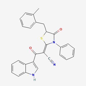 molecular formula C28H21N3O2S B2586193 (Z)-3-(1H-indol-3-yl)-2-(5-(2-methylbenzyl)-4-oxo-3-phenylthiazolidin-2-ylidene)-3-oxopropanenitrile CAS No. 900134-21-6