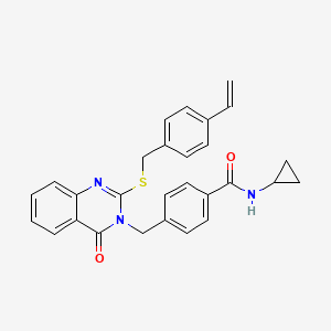 molecular formula C28H25N3O2S B2586198 N-cyclopropyl-4-((4-oxo-2-((4-vinylbenzyl)thio)quinazolin-3(4H)-yl)methyl)benzamide CAS No. 1115360-37-6