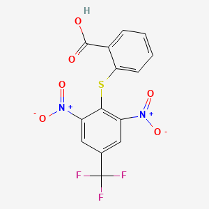molecular formula C14H7F3N2O6S B2586203 2-{[2,6-Dinitro-4-(trifluoromethyl)phenyl]thio}benzoic acid CAS No. 400066-32-2