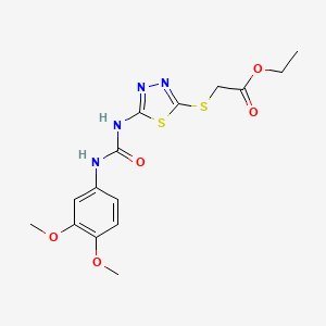 molecular formula C15H18N4O5S2 B2586206 Ethyl 2-((5-(3-(3,4-dimethoxyphenyl)ureido)-1,3,4-thiadiazol-2-yl)thio)acetate CAS No. 922667-44-5