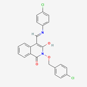 molecular formula C23H16Cl2N2O3 B2586209 4-[(4-chloroanilino)methylene]-2-[(4-chlorobenzyl)oxy]-1,3(2H,4H)-isoquinolinedione CAS No. 338419-49-1
