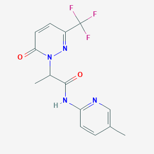 molecular formula C14H13F3N4O2 B2586226 N-(5-Methylpyridin-2-yl)-2-[6-oxo-3-(trifluoromethyl)pyridazin-1-yl]propanamide CAS No. 2380188-63-4