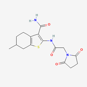 molecular formula C16H19N3O4S B2586249 2-(2-(2,5-Dioxopyrrolidin-1-yl)acetamido)-6-methyl-4,5,6,7-tetrahydrobenzo[b]thiophene-3-carboxamide CAS No. 476308-77-7