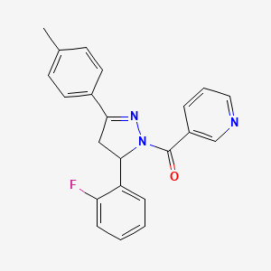 molecular formula C22H18FN3O B2586280 [3-(2-氟苯基)-5-(4-甲基苯基)-3,4-二氢吡唑-2-基]-吡啶-3-基甲酮 CAS No. 402951-35-3