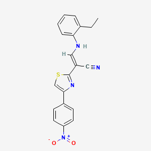 molecular formula C20H16N4O2S B2586286 (E)-3-((2-ethylphenyl)amino)-2-(4-(4-nitrophenyl)thiazol-2-yl)acrylonitrile CAS No. 450353-40-9