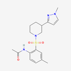 molecular formula C18H24N4O3S B2586299 N-(4-methyl-2-((3-(1-methyl-1H-pyrazol-3-yl)piperidin-1-yl)sulfonyl)phenyl)acetamide CAS No. 2034557-40-7
